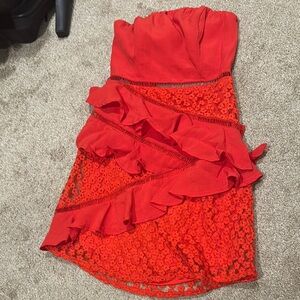 Red Strapless Dress with Ruffles